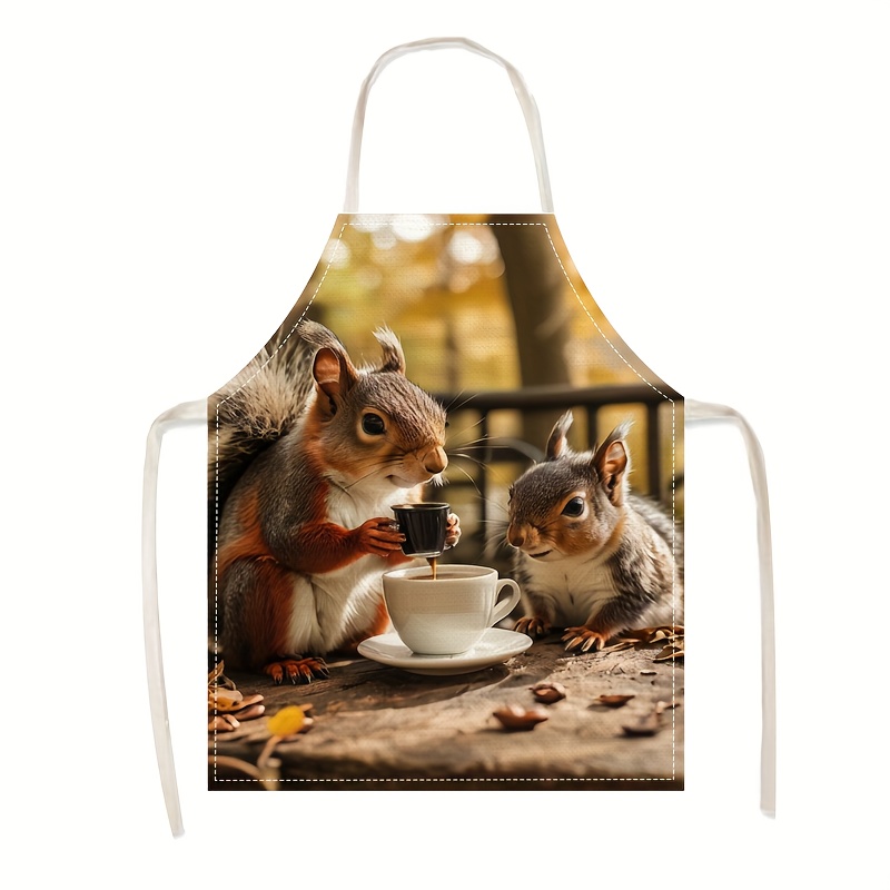 Kitchen Baking Ideas - Linnen schort eekhoorn koffie scène print