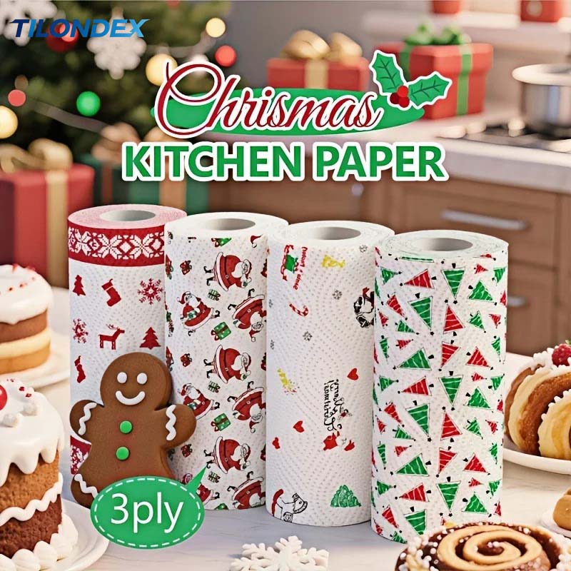 Kitchen Baking Unit - TILONDEX Kerstprint Keukenpapier, Absorberende Wegwerpdoekjes voor