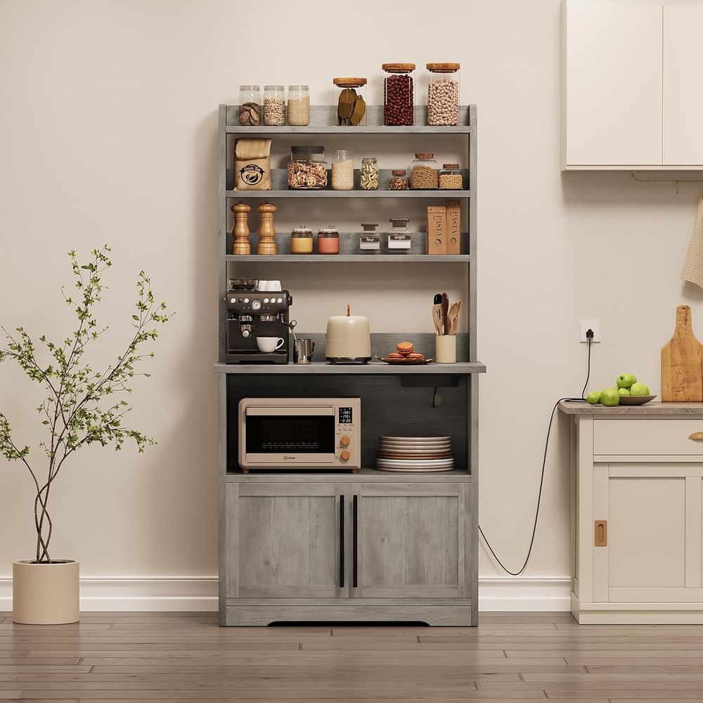 Kitchen Baker - Bakkersrek met stroom- en USB-aansluitingen, magnetronstandaard