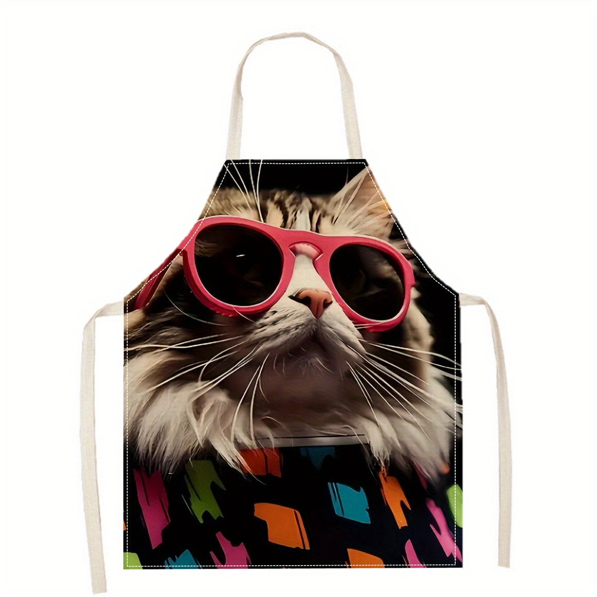 Kitchen Baking Ideas - Linnen schort grappige kat zonnebril print